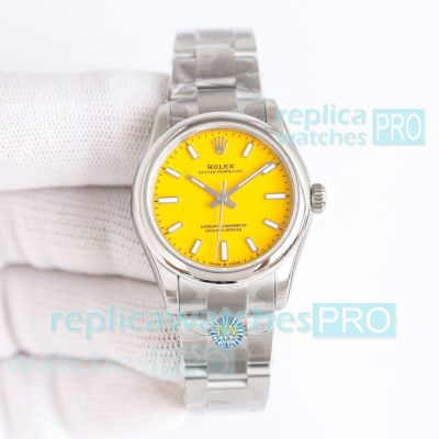 AAA Clone TW Rolex Oyster Perpetual Yellow Dial Swiss 2824 Automatic Ladies Watch 